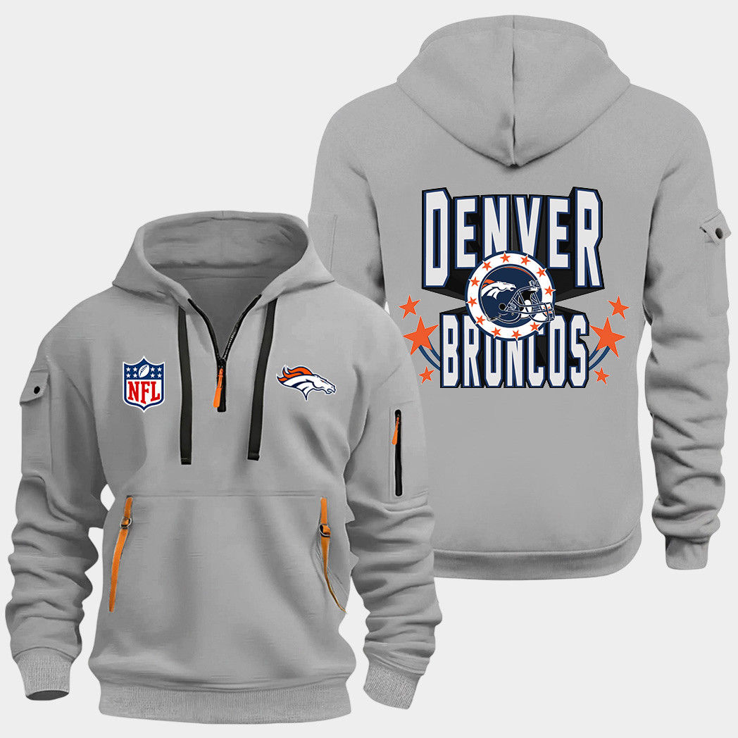 Denver Broncos Grey Quarter Zip Hoodie