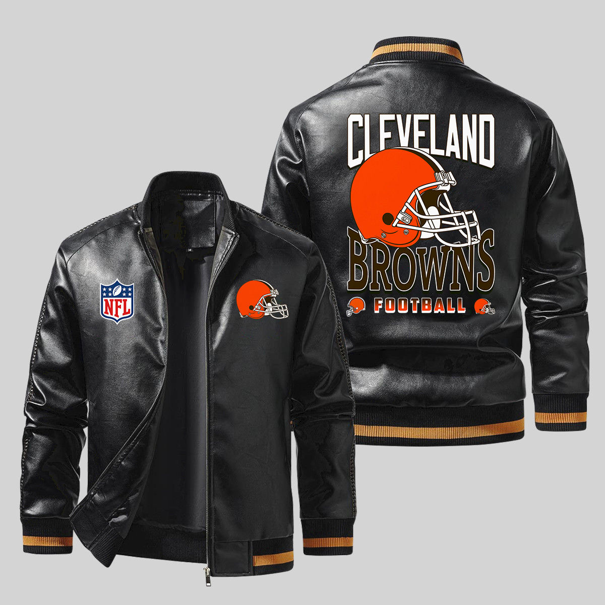 Cleveland Browns NFL Team Logo American Football Helmet Pattern Black 2D Leather