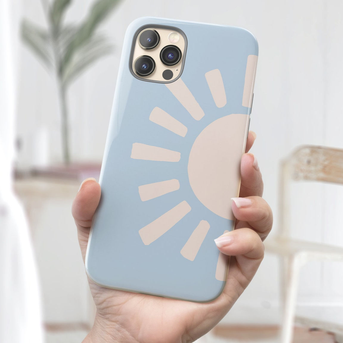 Pastel Blue iPhone 14 Case Cute Sun iPhone Case 13 Pro Max Case beige and Blue i