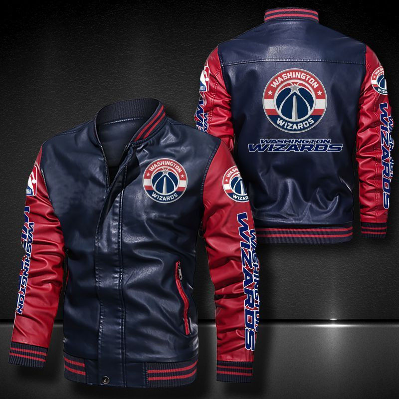 Thumbnail: Washington Wizards Leather Varsity Jacket Bomber Coat