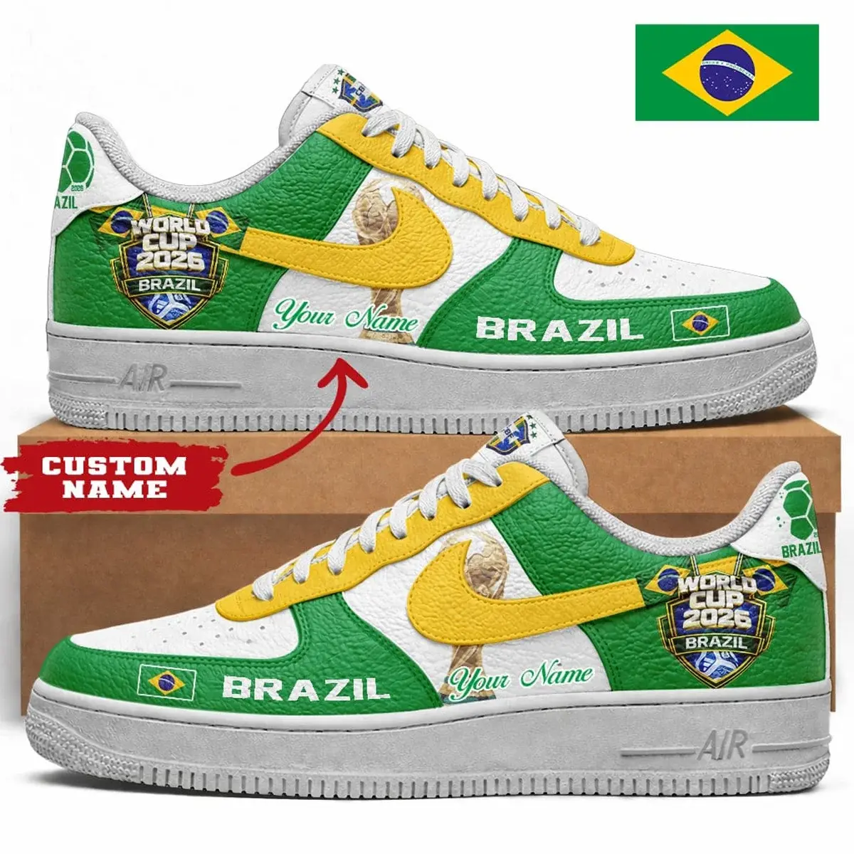 Brazil Premium WC26 Road to Glory Custom Custom Air Force 1 Sneakers