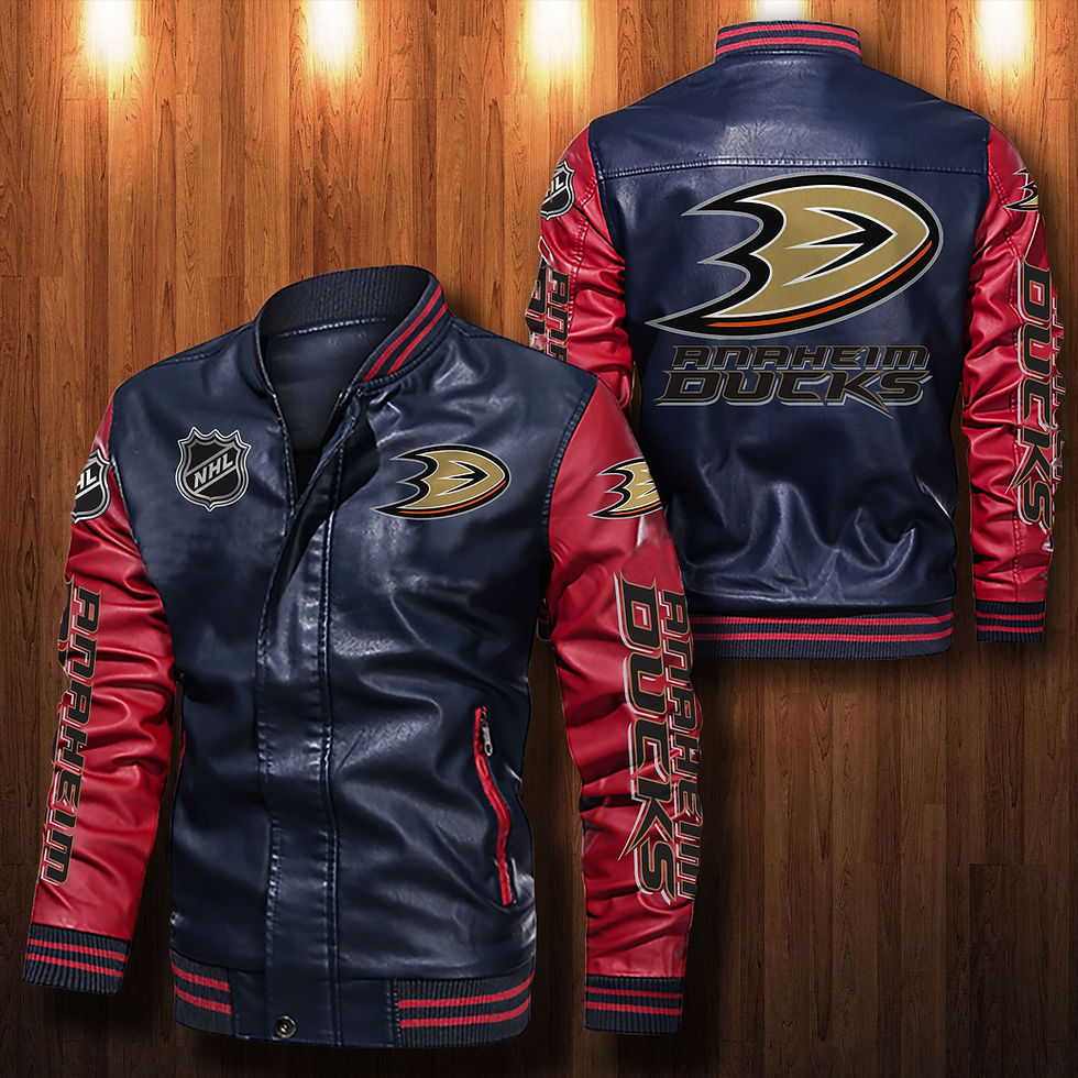 Thumbnail: Anaheim Ducks Leather Varsity Jacket Bomber Coat