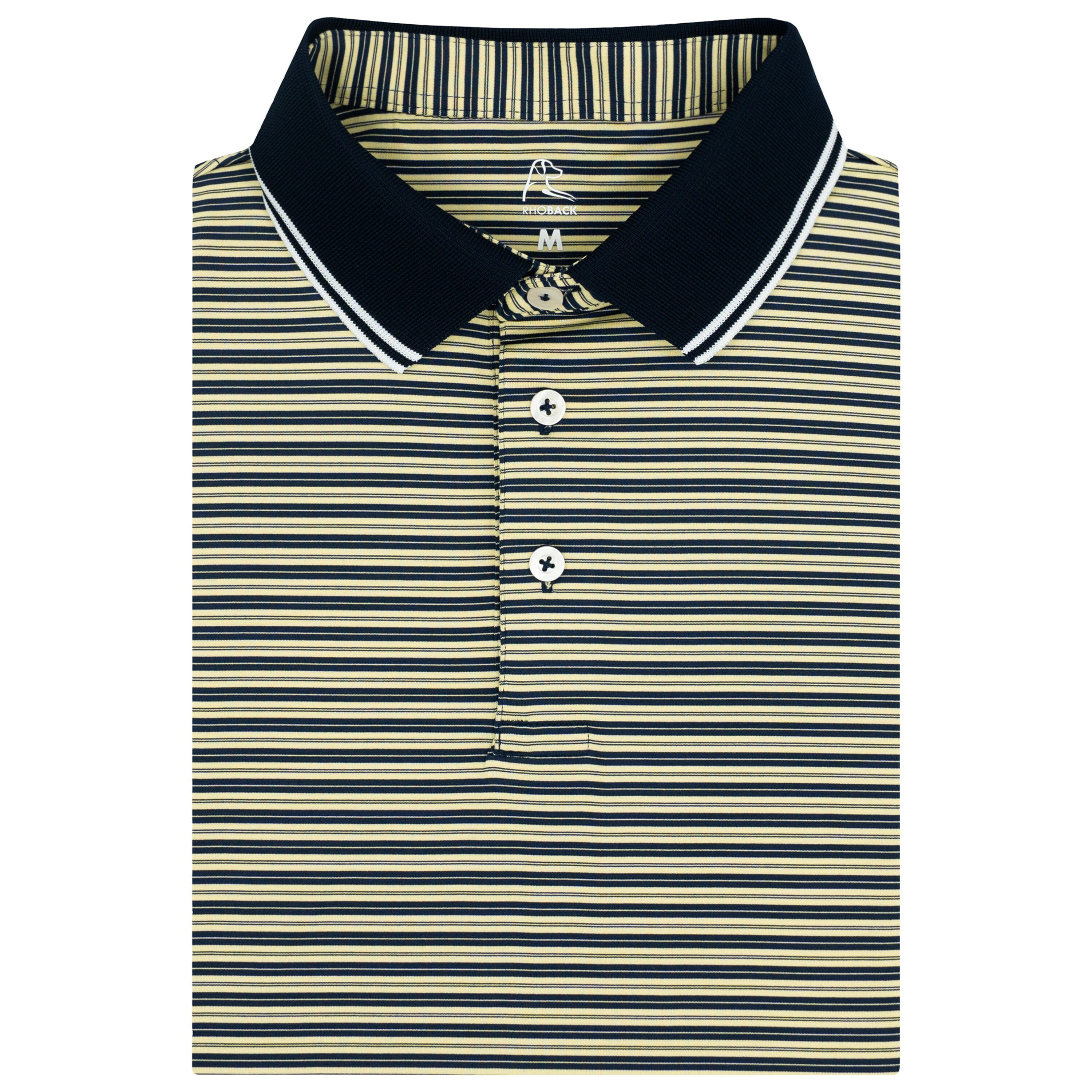 Rhoback The Butler Stripe Short Sleeve Performance Polo - Daffodil/Fleet Navy