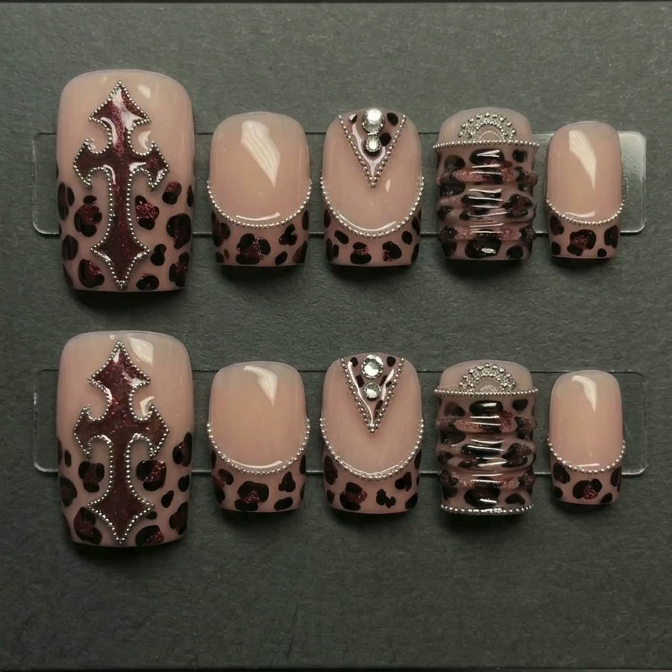 Thumbnail: Gothic Leopard Glam3D Cross Press On Toes | Red Glitter & Leopard Print Pedicure
