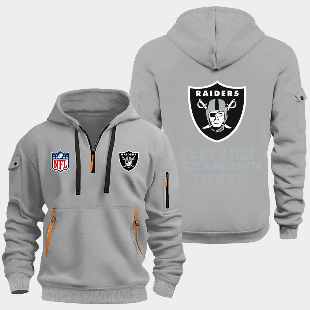 Las Vegas Raiders Grey Quarter Zip Hoodie
