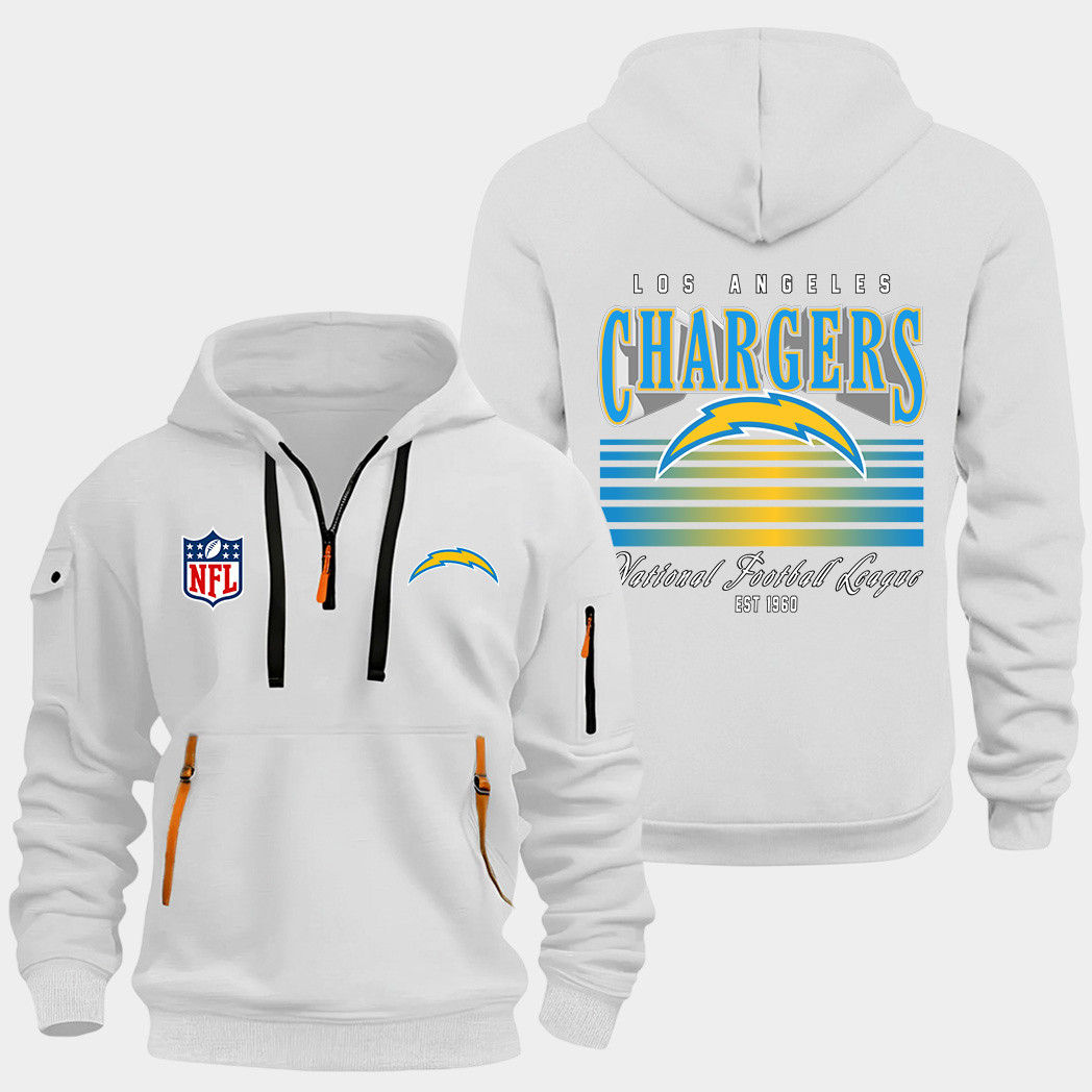 Los Angeles Chargers White Quarter Zip Hoodie