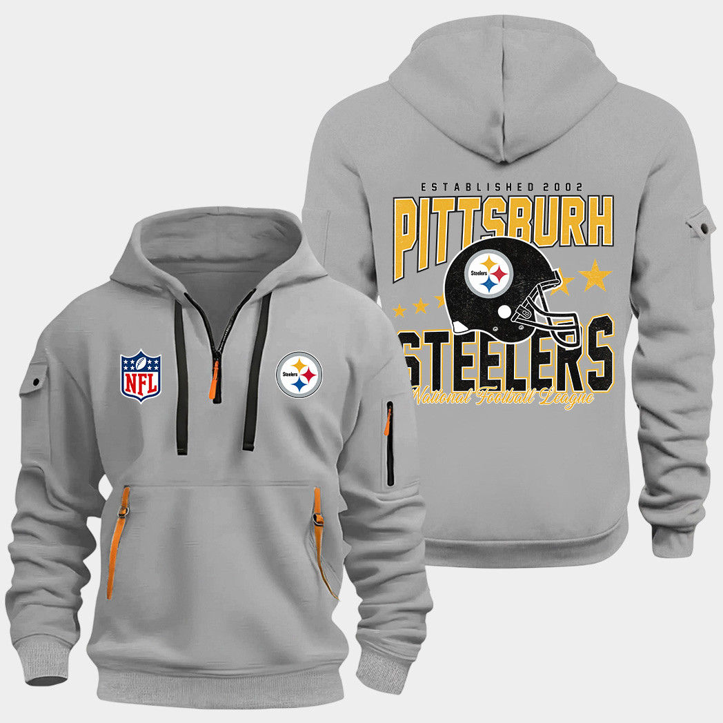 Pittsburgh Steelers Grey Quarter Zip Hoodie