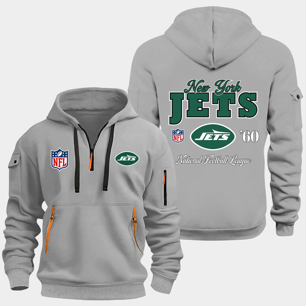 New York Jets Grey Quarter Zip Hoodie