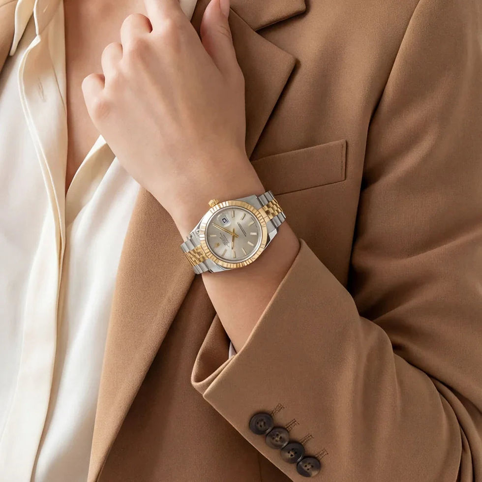 Thumbnail: Rolex Fluted Bezel Date Two-Tone Jubilee Bracelet Watch