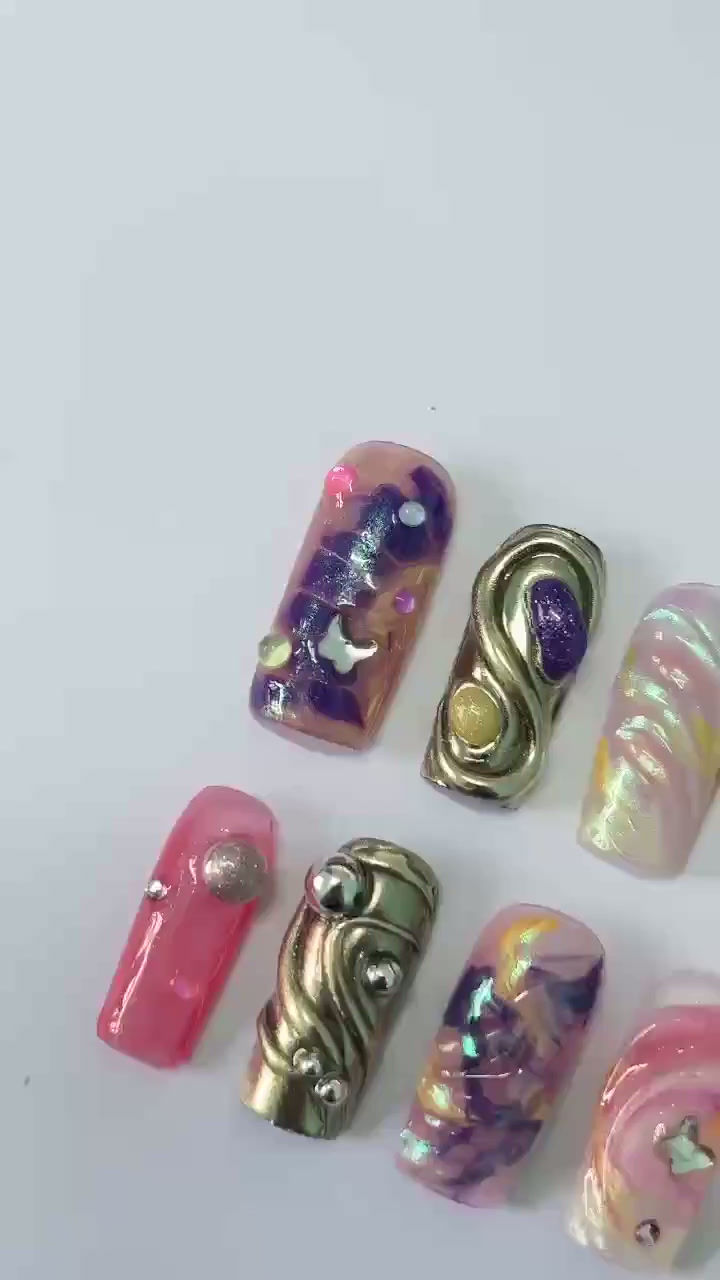 Thumbnail: Vibrant Medium Square Press On Nail, Holiday Nail,  Fake Nail, Glue on Nail
