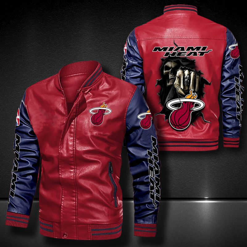 Thumbnail: Miami Heat Leather Varsity Jacket Bomber Coat