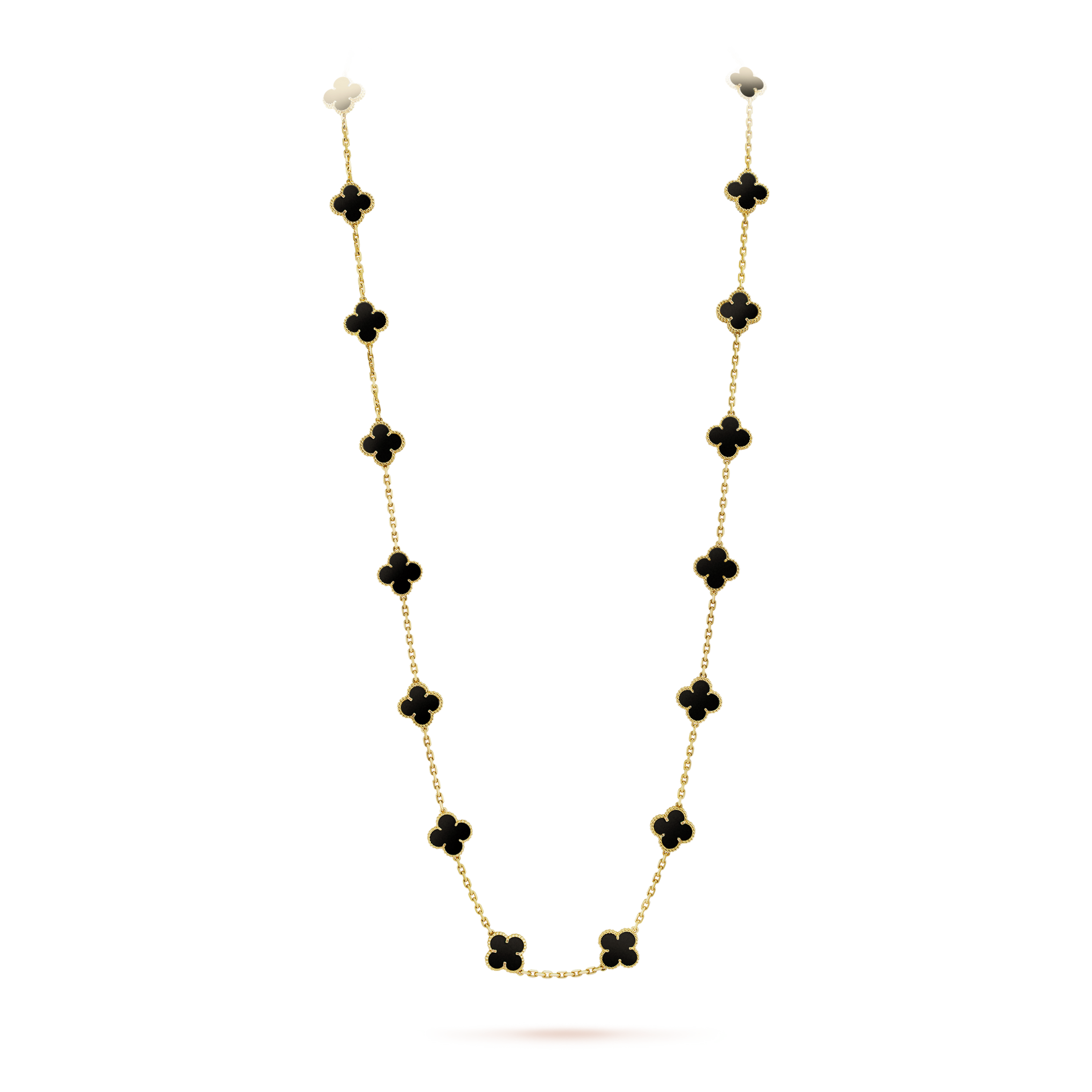 Vintage Alhambra Black Onyx 20 Motifs Long Necklace