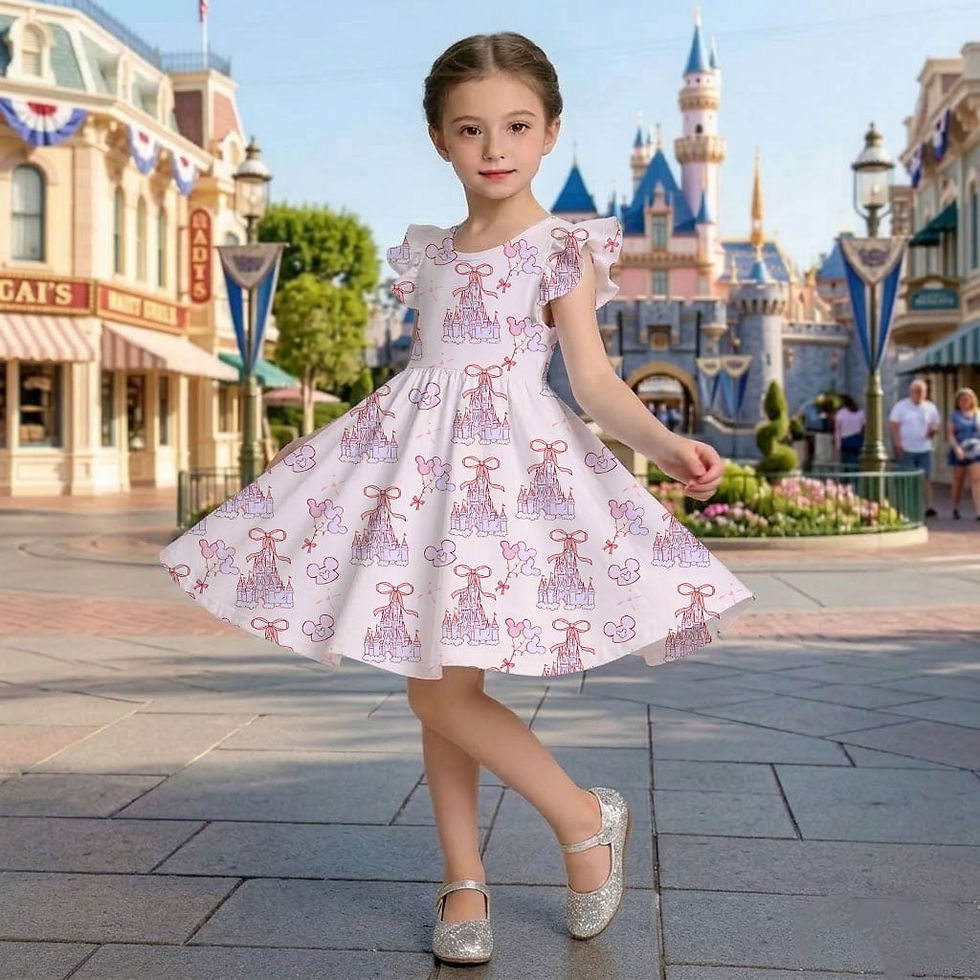 Thumbnail: Pink Mouse Castle Bow Outfit, Mama Mini Family Matching Dress