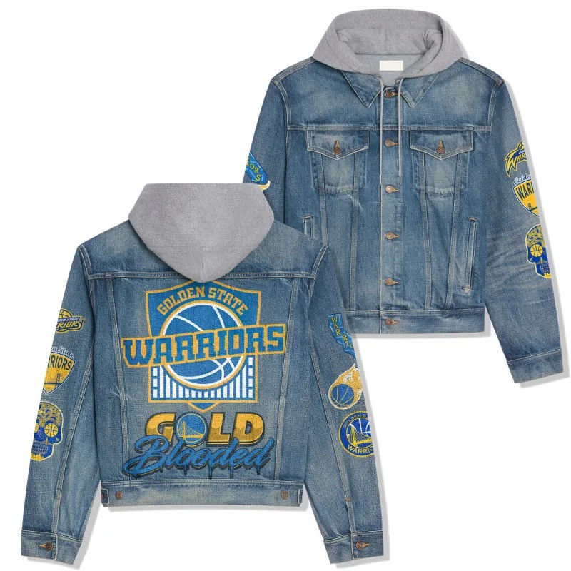 Golden State Warriors NBA Team Logo& Motto v5 3D Hooded Denim Jacket