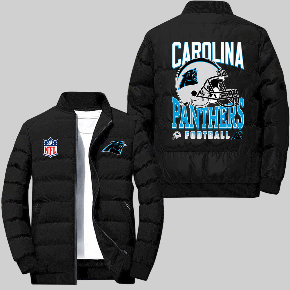 Carolina Panthers NFL Team Logo American Football Helmet Pattern Black 2D Puffer