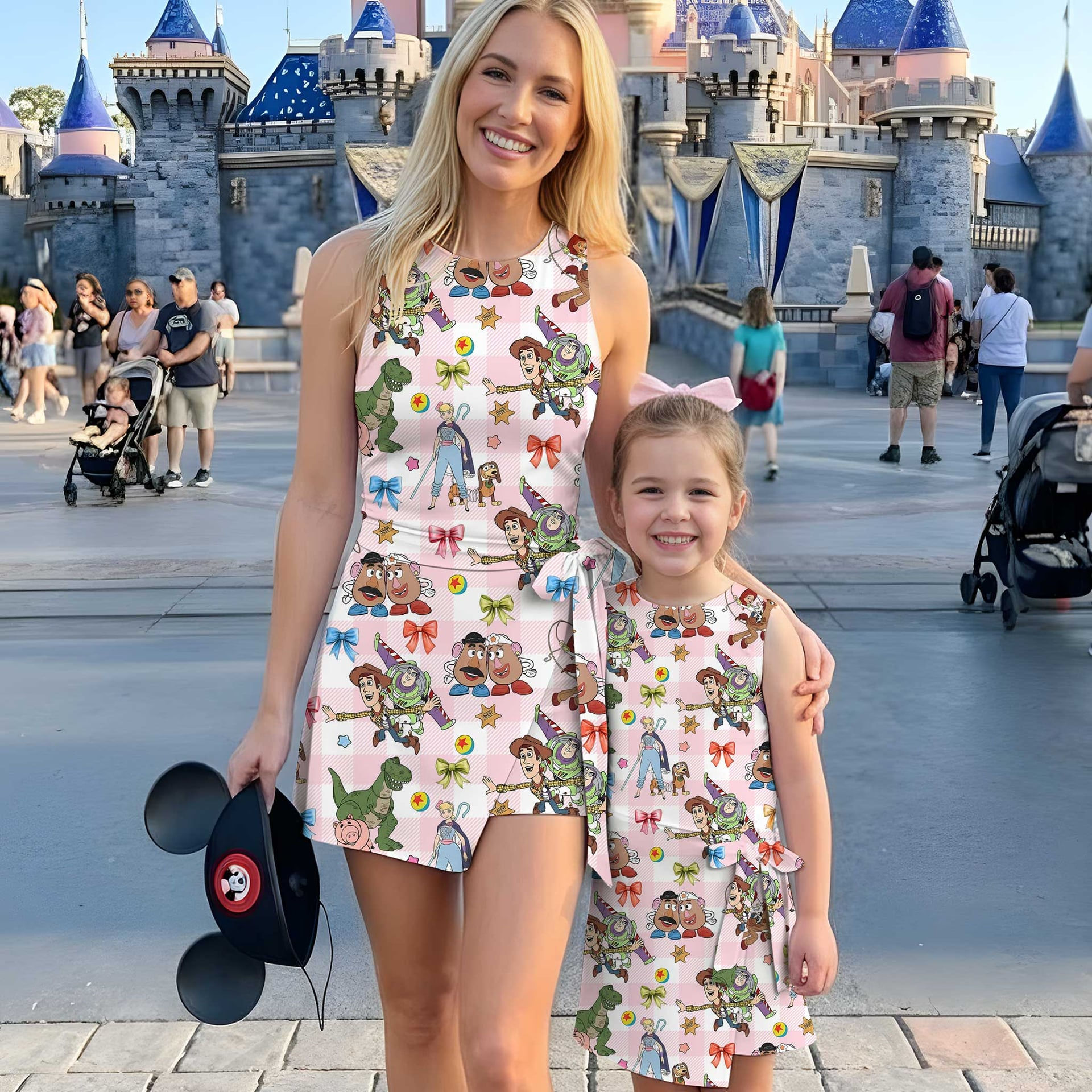 Girls Toy Story Pink White Plaid Outfit, Family Matching Tennis Dress Skirt