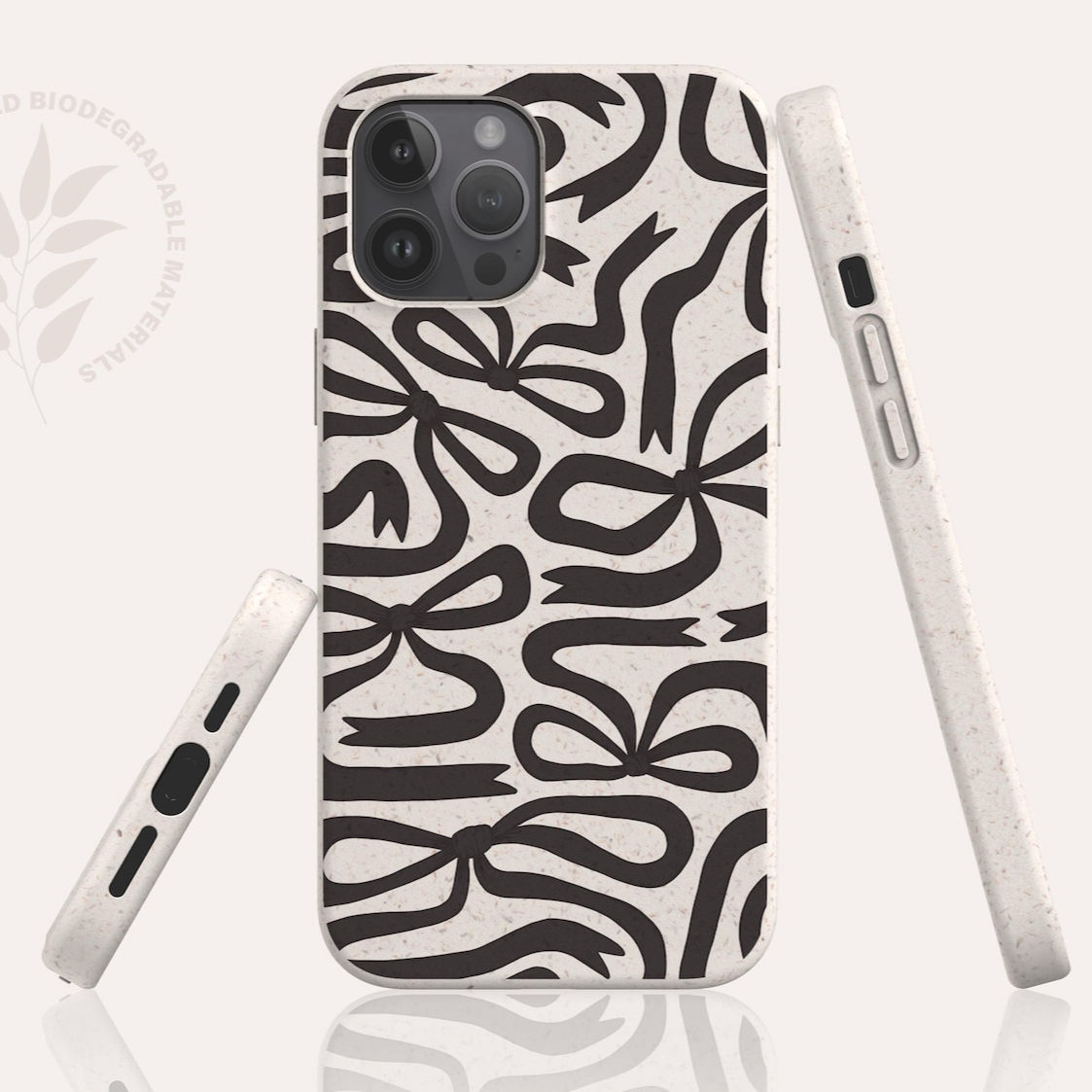 Black Bow Biodegradable Phone Case, Aesthetic Eco Friendly iPhone Case
