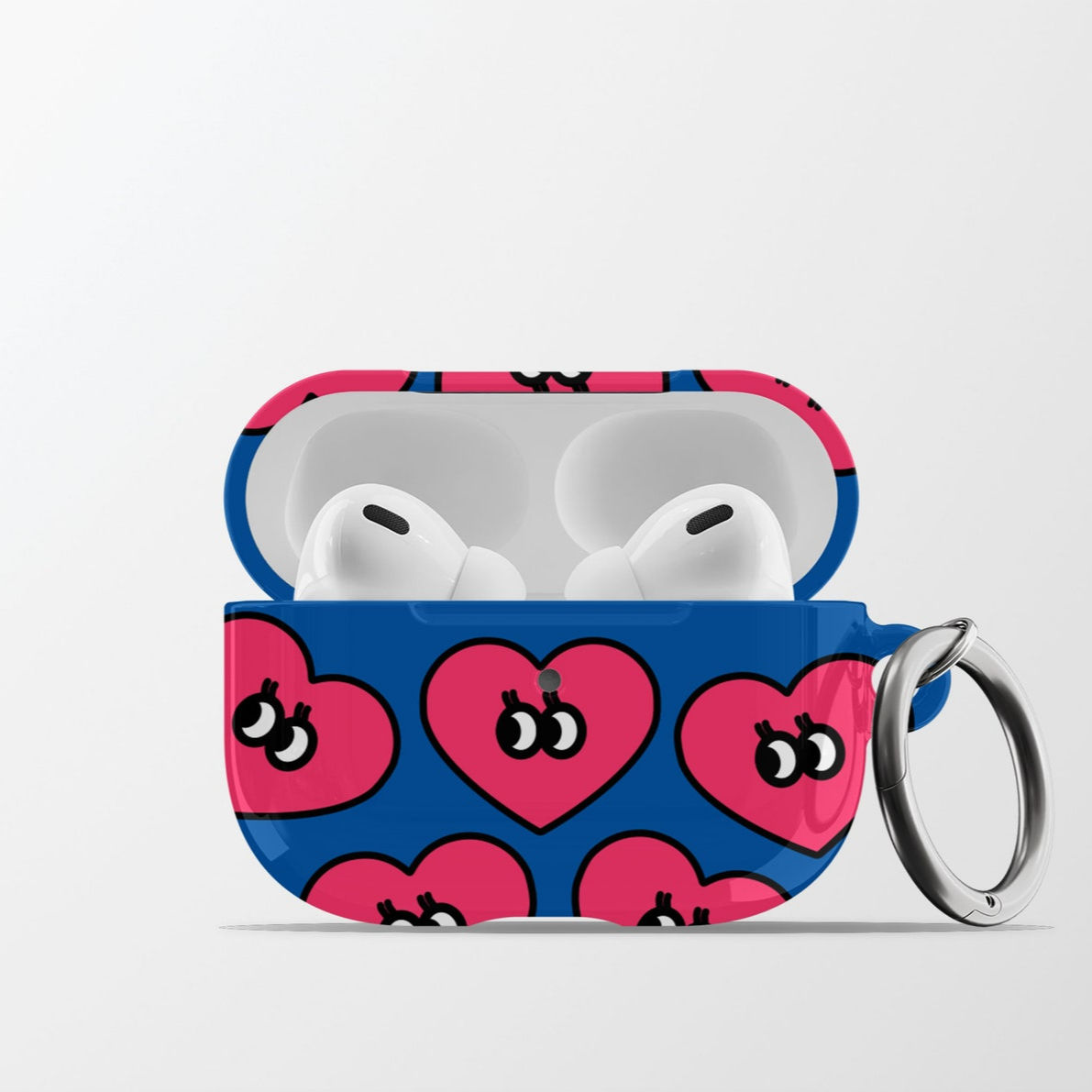 Cute Hearts AirPods Case | Heart Pattern Hard Shell Earbud Case Cover with Keych