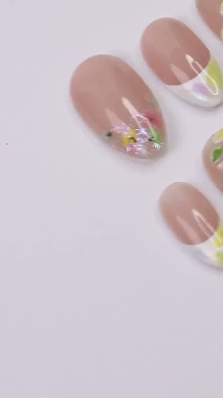 Thumbnail: Press On Nails Sunpetal with 3D Plumeria | French Tips Fake Nails in Short Almon
