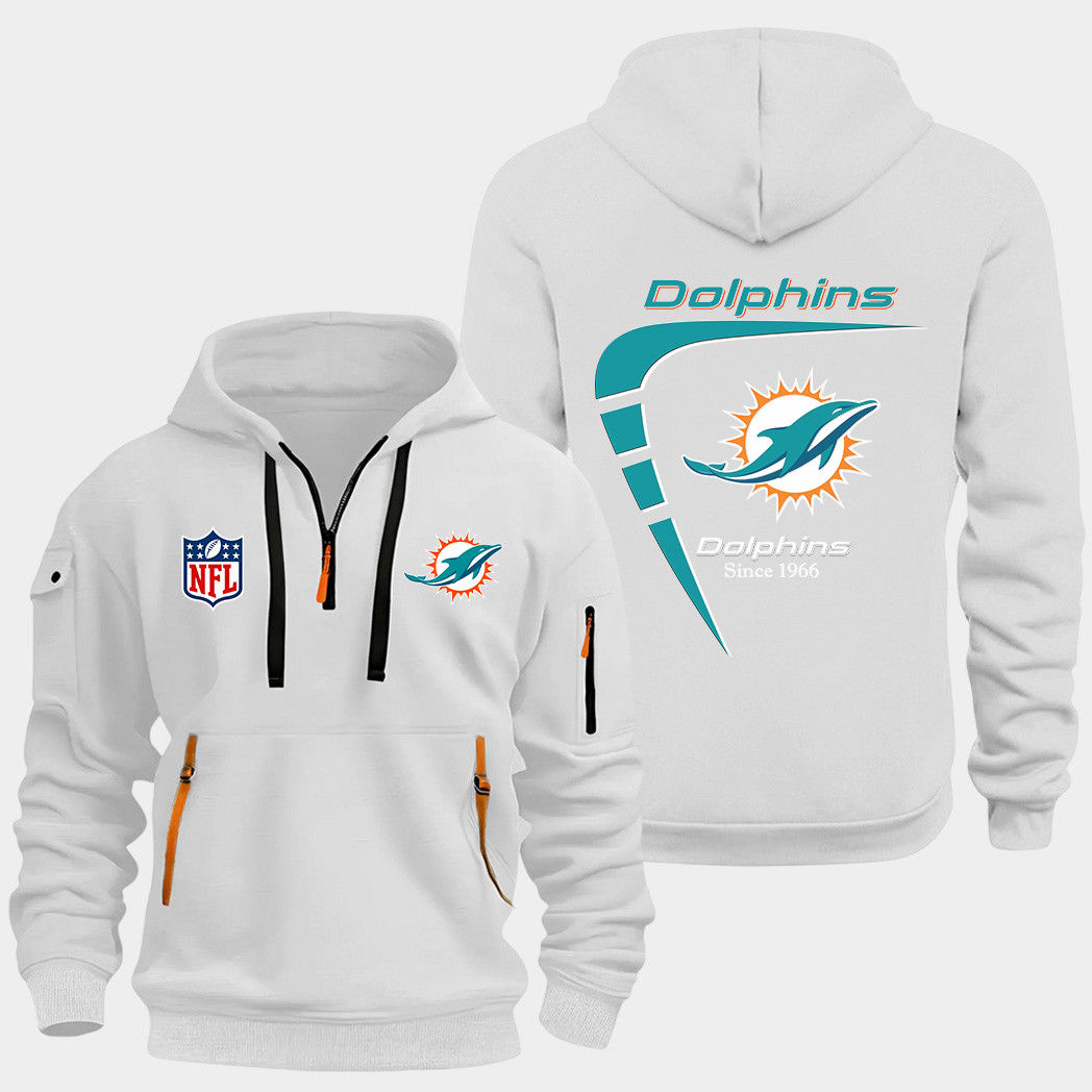 Miami Dolphins White Quarter Zip Hoodie