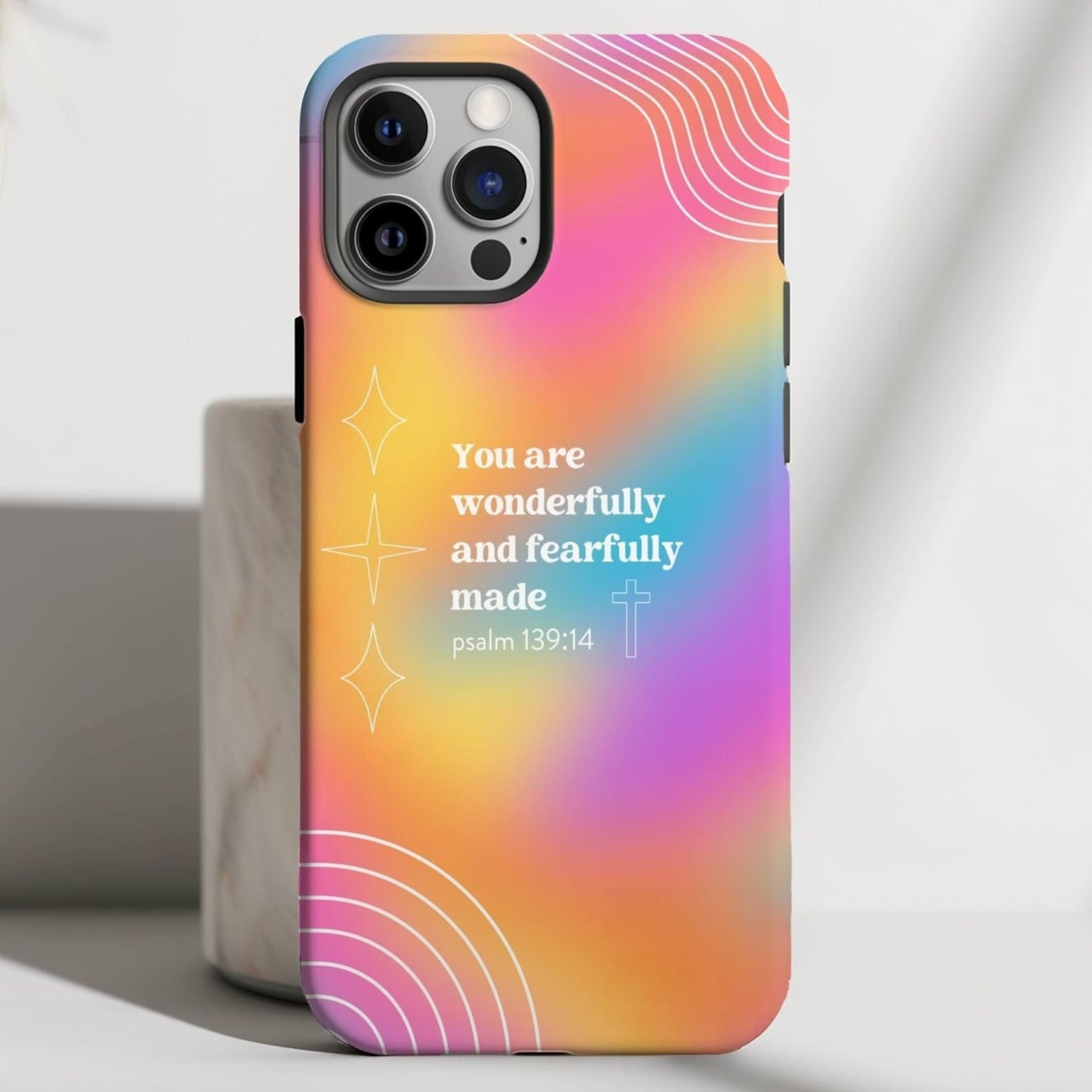 Colorful Ombre Christian Bible Verse Phone Case, Religious Scripture Gift, Chris