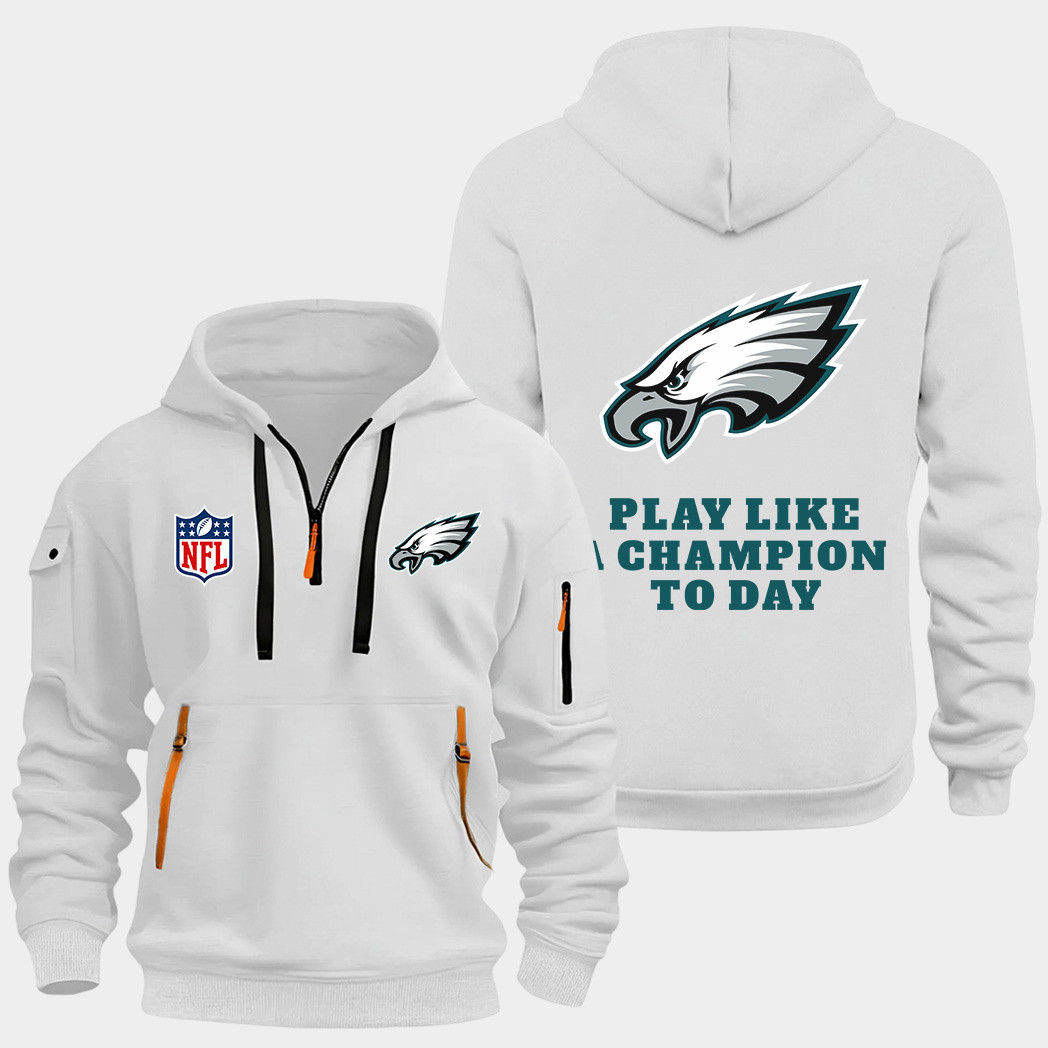 Philadelphia Eagles White Quarter Zip Hoodie
