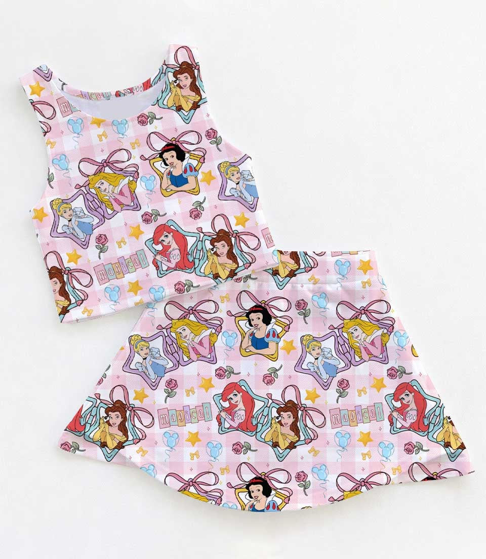 Retro Princess Rapunzel Belle Cinderella Vacation Outfit, Matching Dress Set