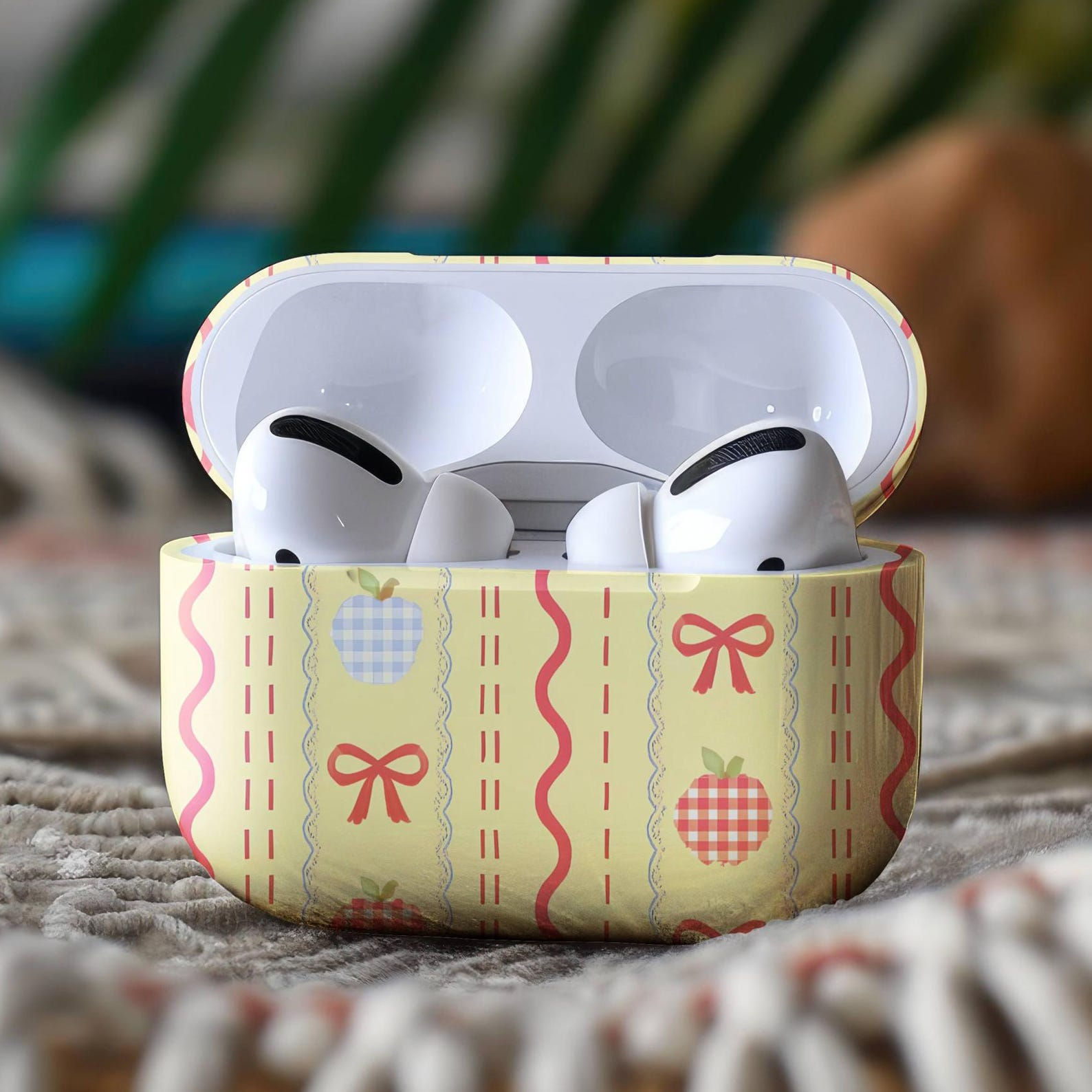 Gingham Coquette Apple & Bow AirPods Case, Preppy Fruit Aesthetic, Girly Spring