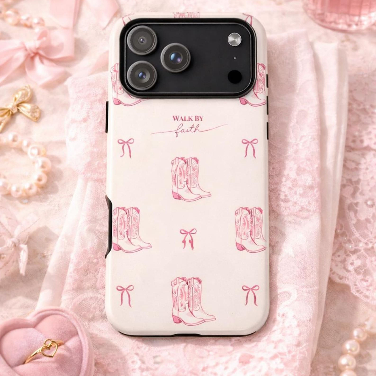 Pink Cowboy Boots Phone Case, Walk By Faith Christian iPhone Case, Coquette West