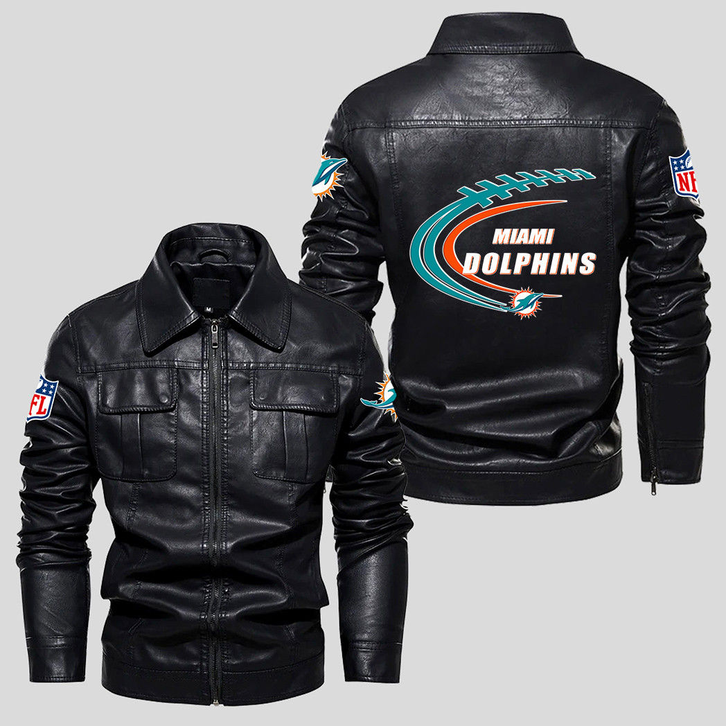 Miami Dolphins NFL Team Logo Football Pattern Black 2D Motorcycle Leather Jacket