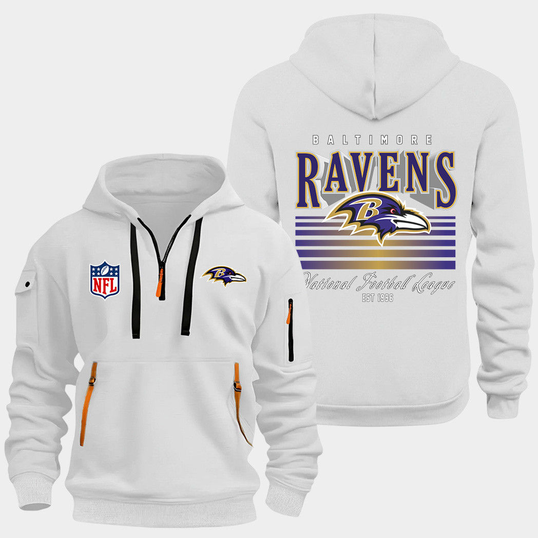 Baltimore Ravens White Quarter Zip Hoodie