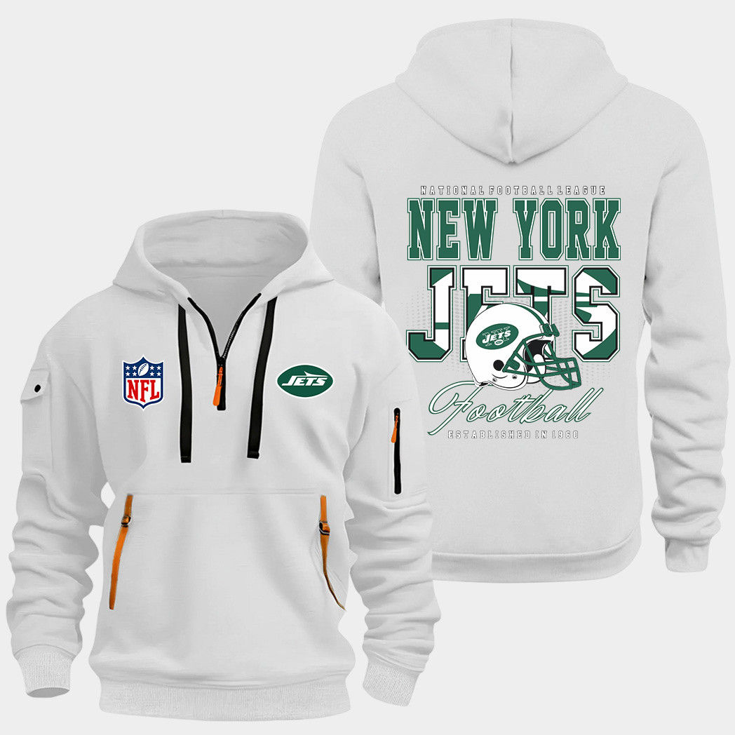 New York Jets White Quarter Zip Hoodie