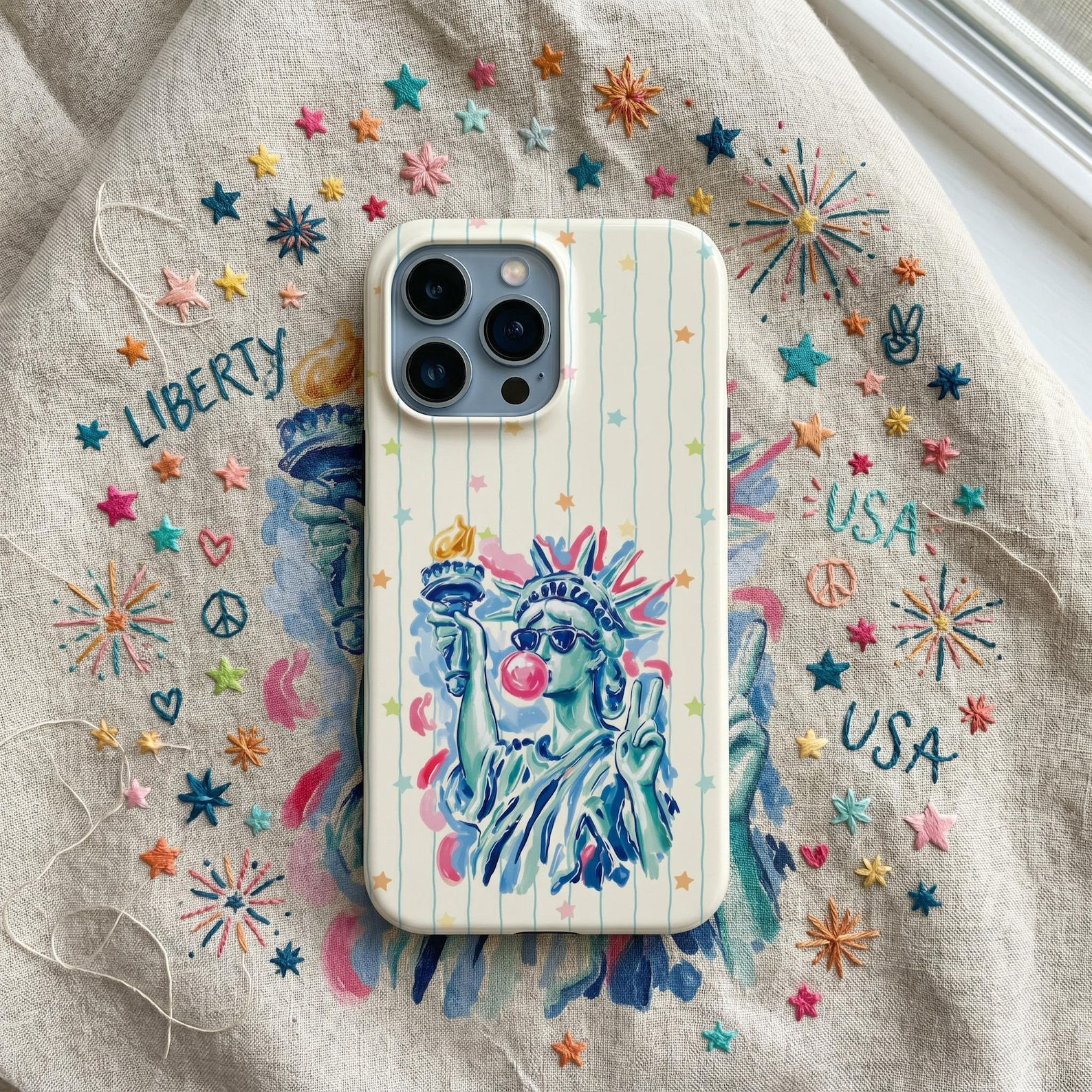 Cool Americana Phone Case, Edgy Liberty Pro Cover, Cute Bubblegum Statue of Libe