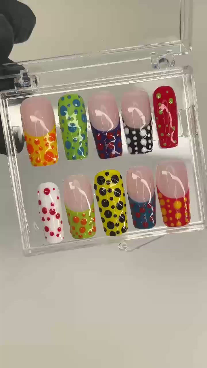 Thumbnail: Colourful Free Style 3D Gel Short Coffin Press On Nails, Luxury Handmade Fake