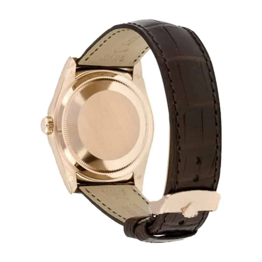 Thumbnail: Rolex Day-Date 118139 Brown Dial Black Leather Strap