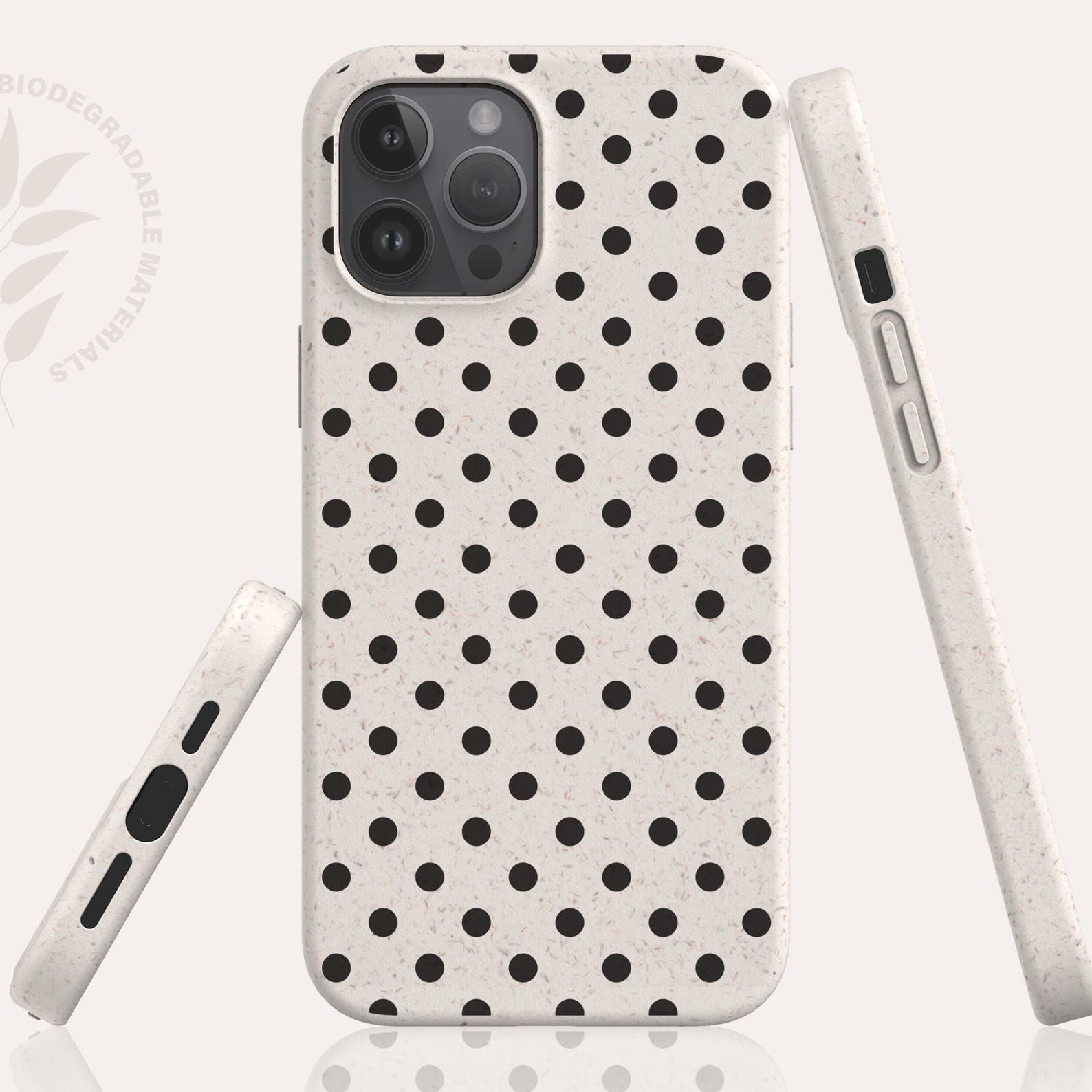 Black Polka Dot Biodegradable Phone Case, Aesthetic Eco Friendly iPhone 17 Case