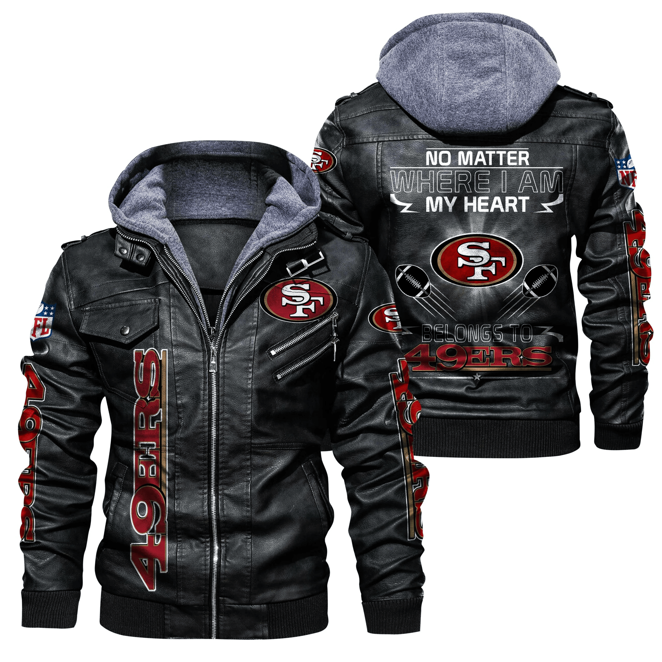 San Francisco 49ers Casual Zip Leather Jacket With Hood