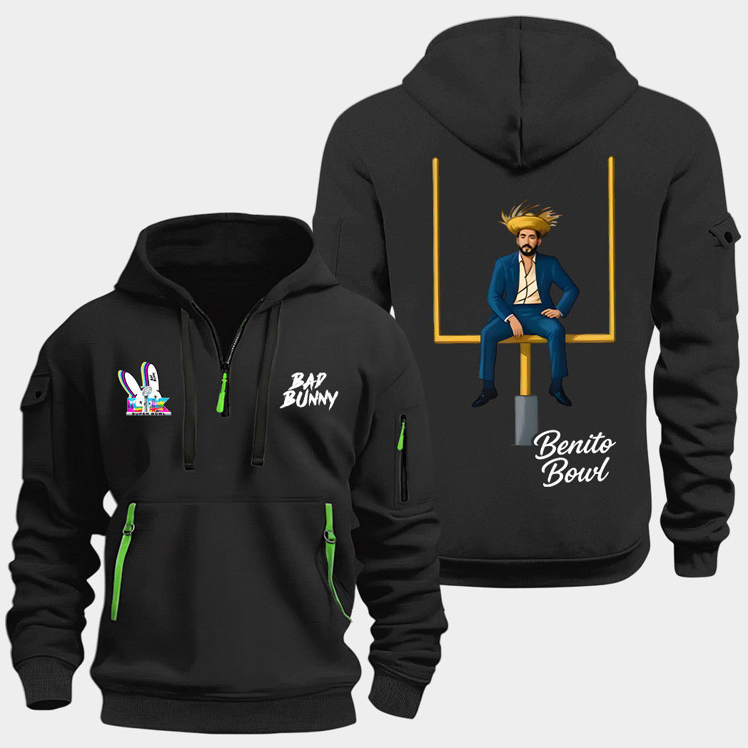 New England Patriots Benito Bowl Boiz Black Quarter Zip Hoodie