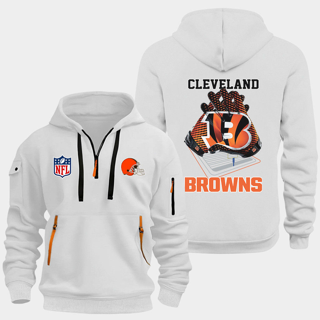Cleveland Browns White Quarter Zip Hoodie