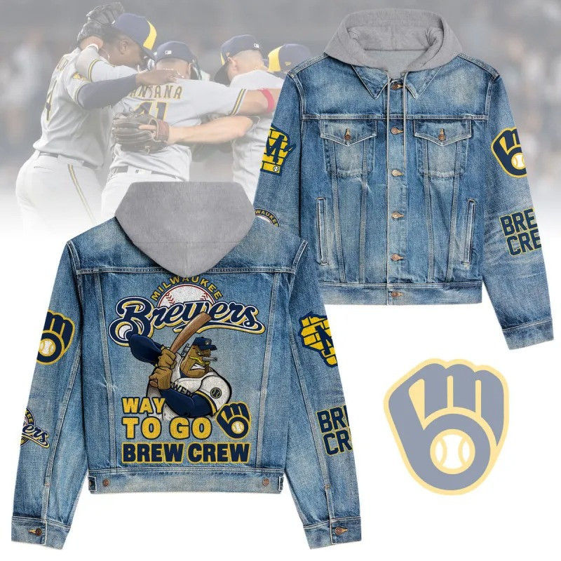 Milwaukee Brewers MLB Team Logo& Motto 3D Denim Jacket