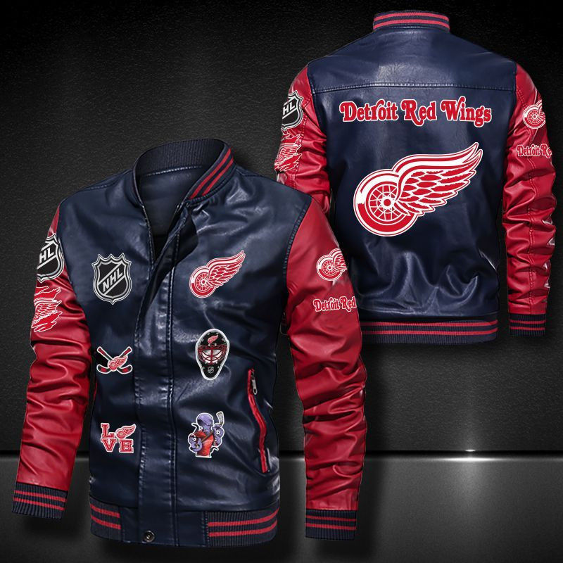 Thumbnail: Detroit Red Wings Leather Varsity Jacket Bomber Coat