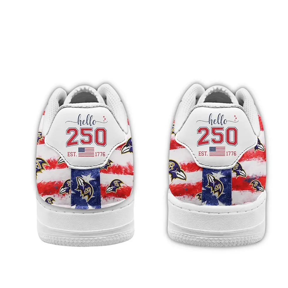 Thumbnail: Baltimore Ravens Premium NFL 250 Years Of America Custom Air Force 1 Sneakers