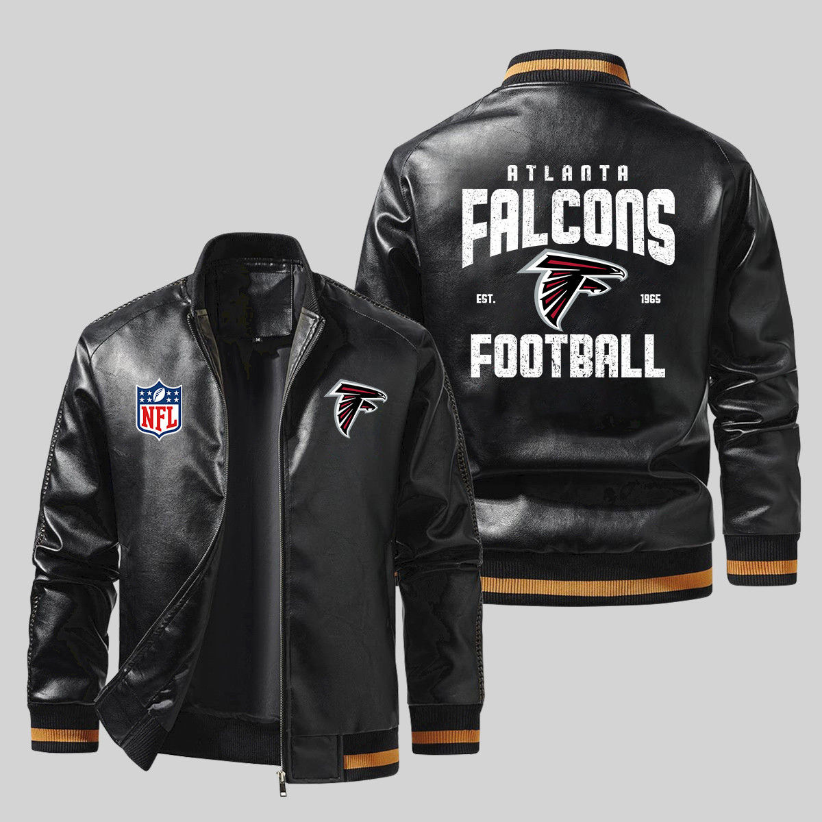Atlanta Falcons NFL Team Football Logo Sport Pattern Black 2D Leather Bomber Jac