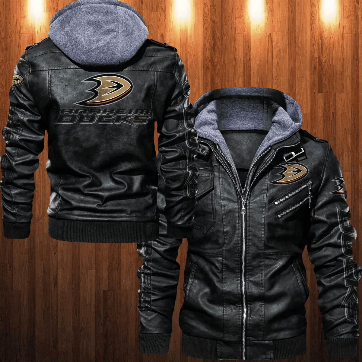 Anaheim Ducks Zip Leather Jacket With Hood