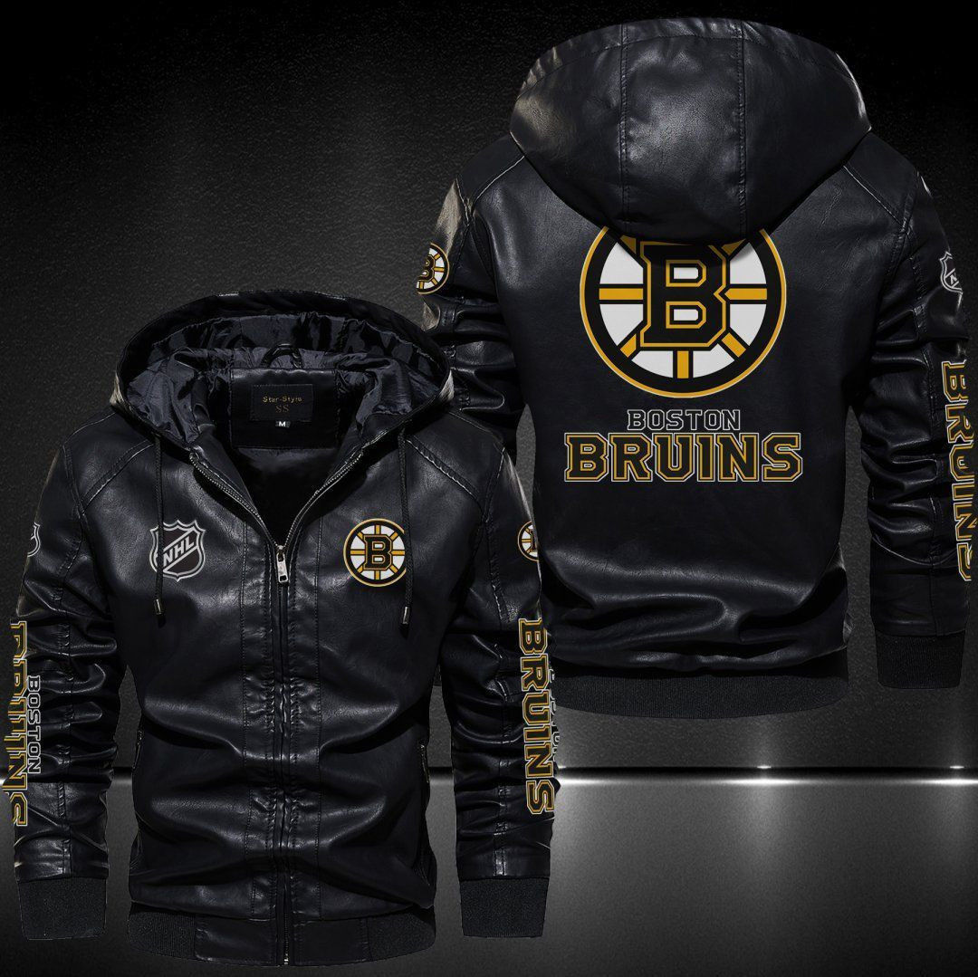 Boston Bruins Hooded Leather Jacket 9104