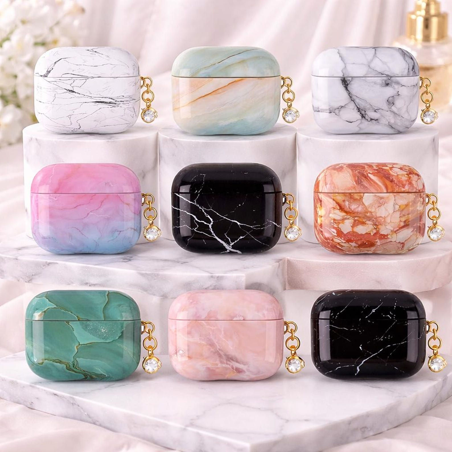 Iridescent Marble Pattern AirPods Case Set, Luxury Shockproof Durable Covers, Co