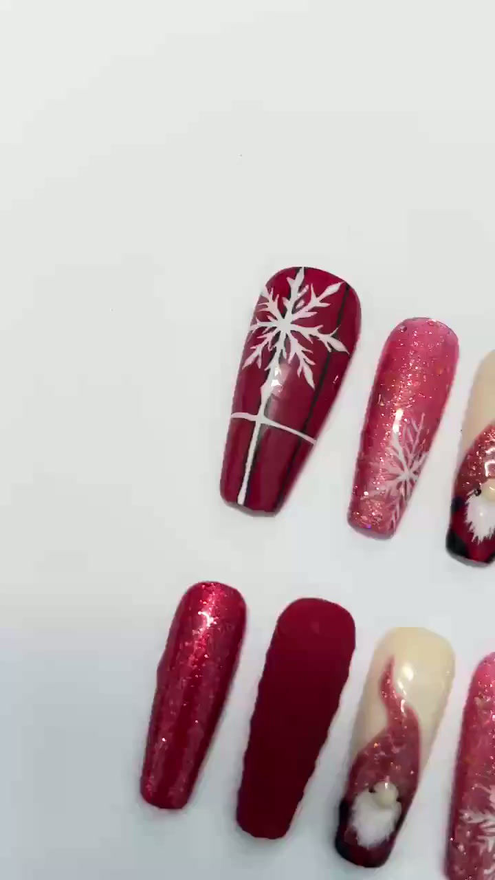 Thumbnail: Red and White Coffin Press-On Nails | Festive Christmas Holiday Design