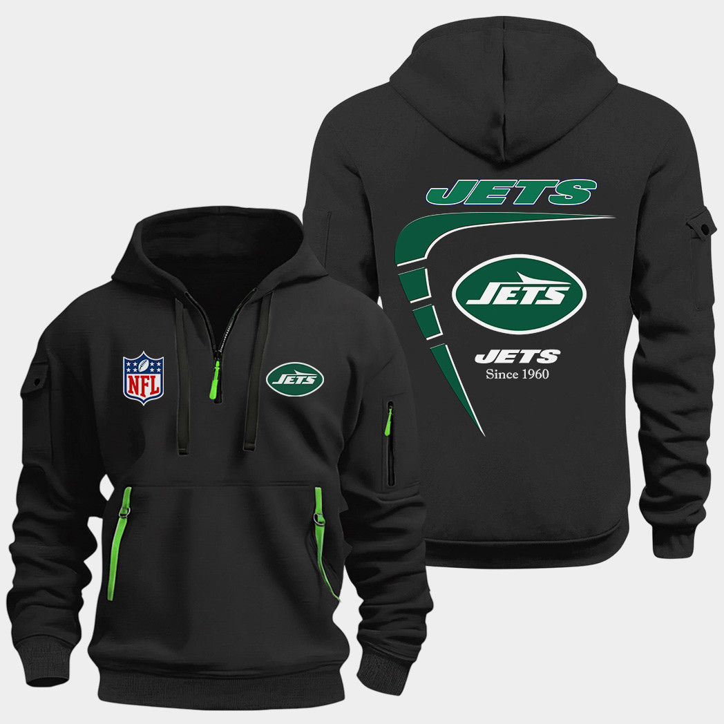 New York Jets Black Quarter Zip Hoodie