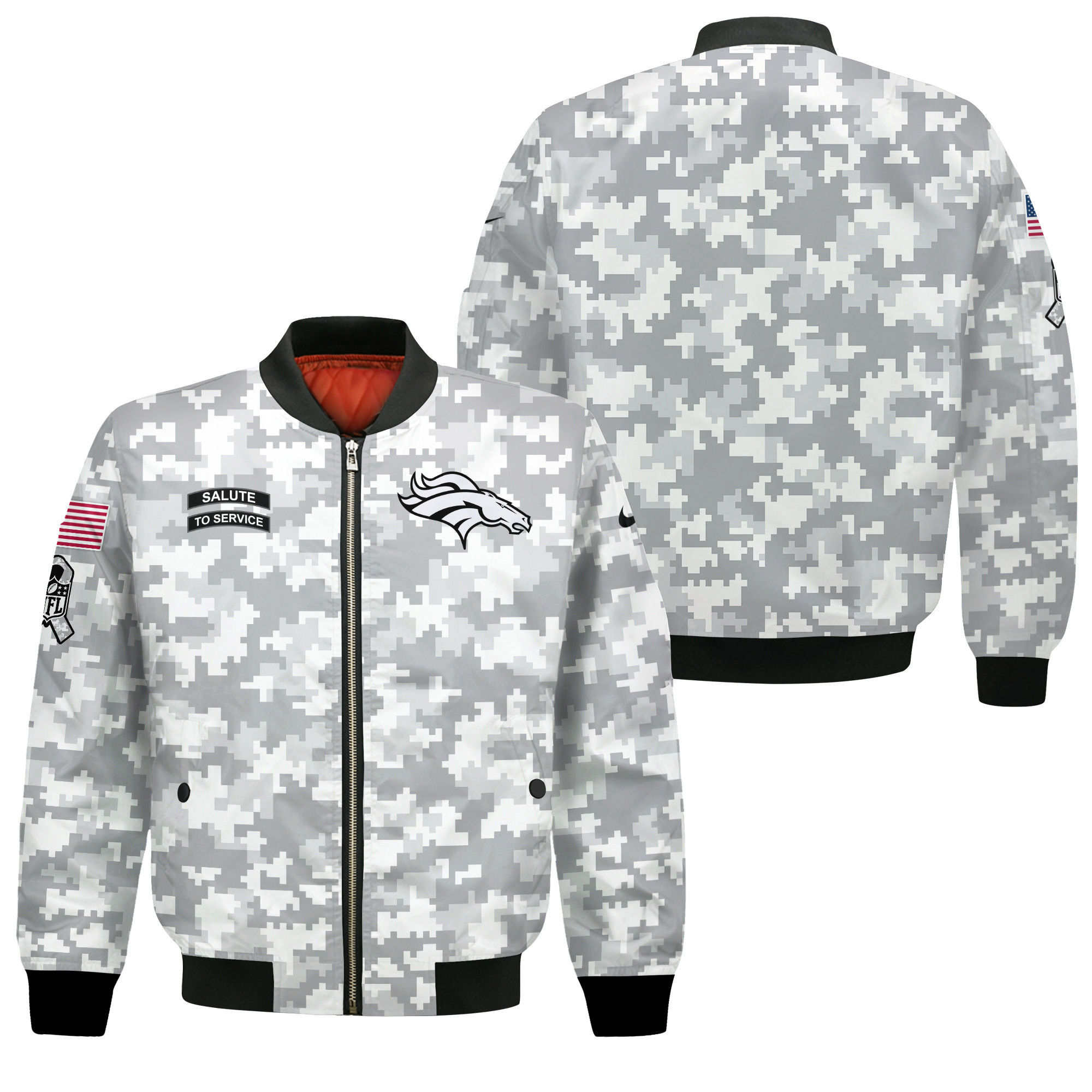 Denver Broncos National Football League 2024 Arctic Camo Bomber Jacket