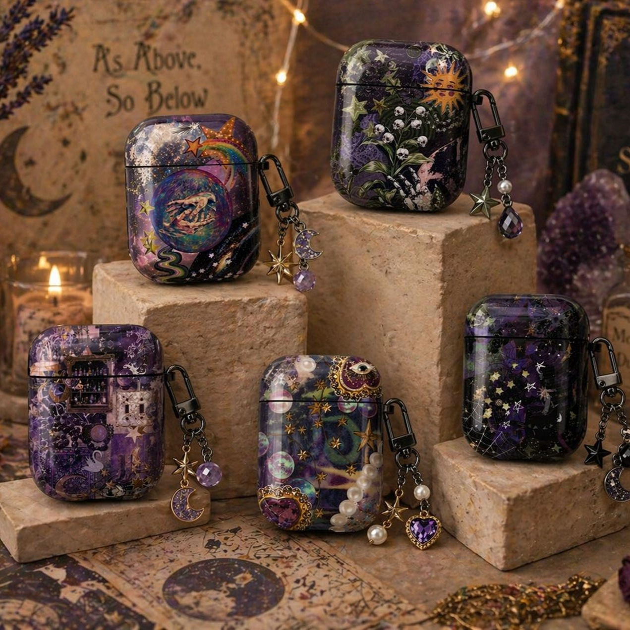 Witchy Aesthetic AirPods Case, Celestial Gothic Earbuds Cover Bundle, Dark Acade
